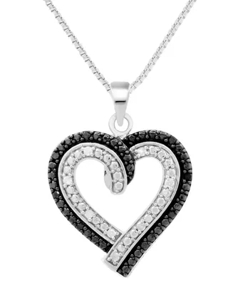 Black & White Diamond Heart 18" Pendant Necklace (1/6 ct. t.w.) in Sterling Silver