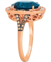 Le Vian Deep Sea Blue Topaz (5 ct. t.w.) & Diamond (1/2 ct. t.w.) Halo Ring in 14k Rose Gold