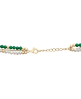 Cultured Freshwater Pearl (3 - 3-1/2mm), Jade, & Beaded Chain Triple Strand Layered Necklace in 14k Gold-Plated Sterling Silver, 16