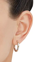 Textured Two-Tone Tube Small Hoop Earrings in 14k Gold, (3/4") - Tw0