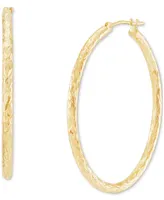 Diamond-Cut Hoop Earrings in 14k Gold, 1 1/3 inch