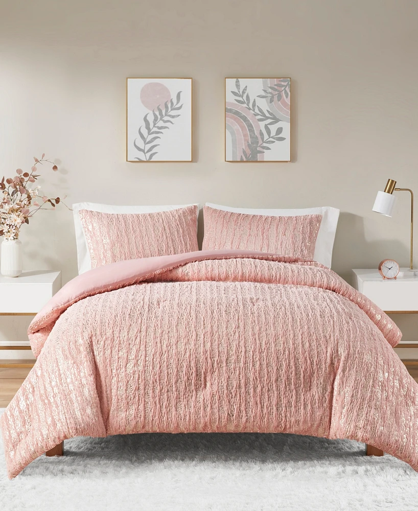Intelligent Design Naomi Metallic Print Faux Fur 2 Piece Comforter Set, Twin/Twin Xl