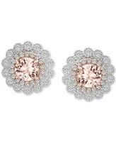 Morganite (1/2 ct. t.w.) & Diamond (1/4 ct. t.w.) Flower Stud Earrings in 14k White & Rose Gold