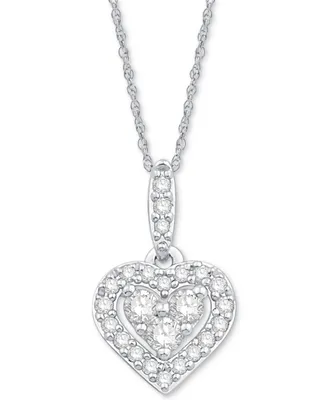 Diamond Heart Halo Pendant Necklace in 14k White Gold (1/6 ct. t.w.)