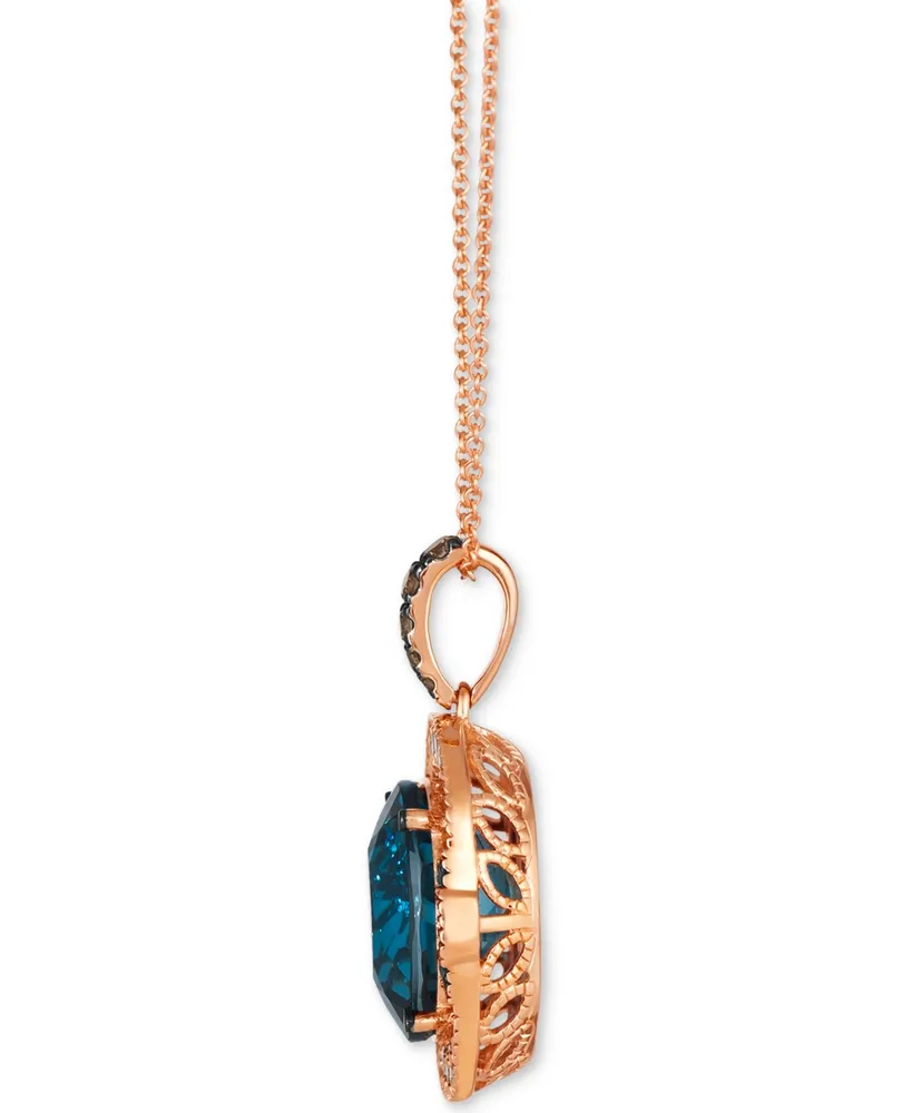 Le Vian Deep Sea Blue Topaz (5 ct. t.w.) & Diamond (3/8 ct. t.w.) Halo Adjustable 20" Pendant Necklace in 14k Rose Gold