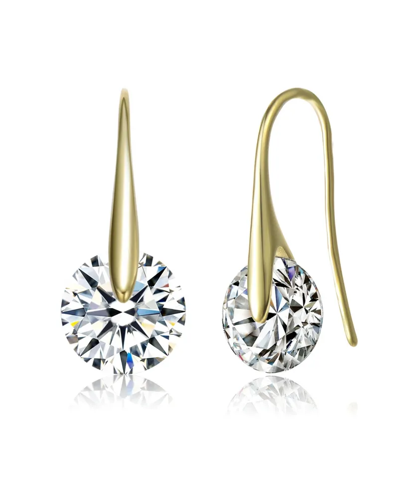 Sterling Silver 14k Gold Plated with 8ctw Round Lab Created Moissanite Solitaire Modern Artistic Wire Drop Earrings