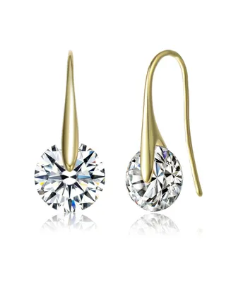 Sterling Silver 14k Gold Plated with 8ctw Round Lab Created Moissanite Solitaire Modern Artistic Wire Drop Earrings