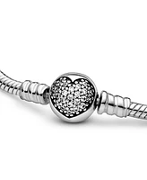 Pandora Moments Cubic Zirconia Sparkling Heart Clasp Snake Chain Bracelet