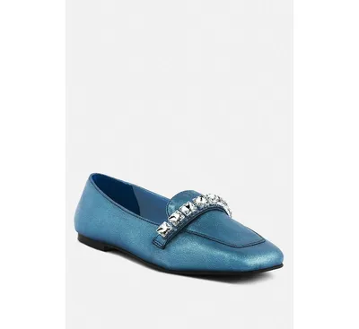 Churros Womens Diamante Embellished Metallic Loafers