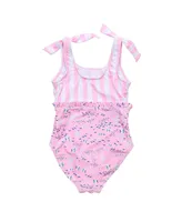 Toddler, Child Girl Pink Sea Shoulder Tie Swimsuit