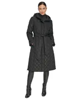 Dkny Women's Hooded Belted Quilted Coat