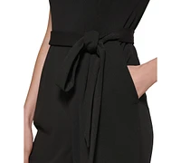 Calvin Klein Petite Puff-Sleeve Belted Jumpsuit