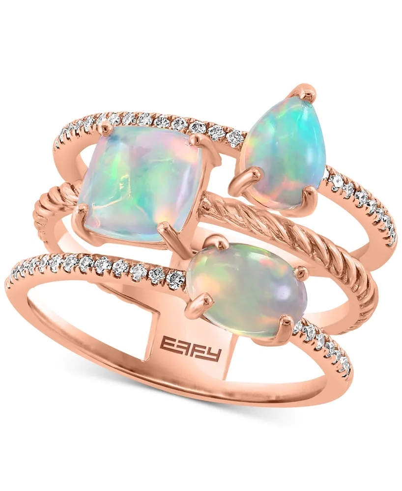 Effy Ethiopian Opal (1-1/2 ct. t.w.) & Diamond (1/5 ct. t.w.) Triple Row Statement Ring in 14k Rose Gold