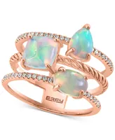 Effy Ethiopian Opal (1-1/2 ct. t.w.) & Diamond (1/5 ct. t.w.) Triple Row Statement Ring in 14k Rose Gold