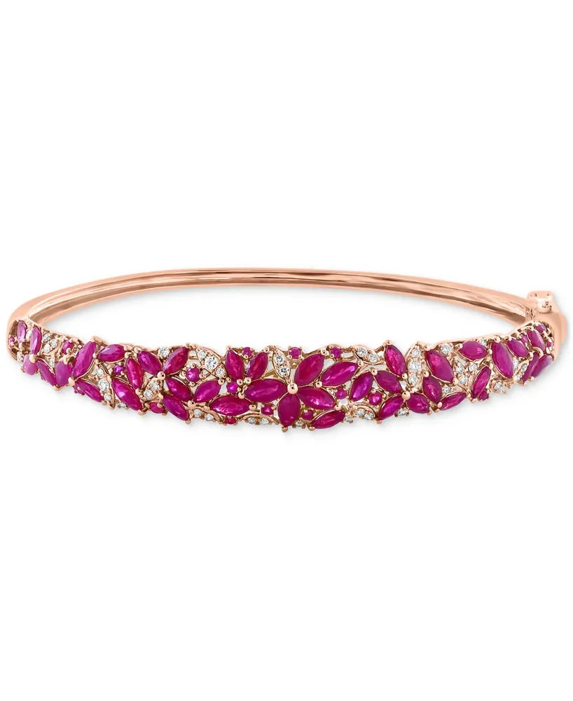 Effy Ruby (4-7/8 ct. t.w.) & Diamond (1/3 ct. t.w.) Cluster Bangle Bracelet in 14k Rose Gold