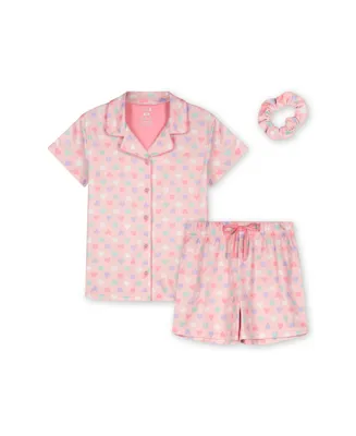 Max & Olivia Little Girls Shorts and Coat Pajama with Scrunchie, 3 Piece Set