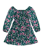 Trixxi Big Girls Long Sleeve Floral Printed Mesh with Tiered Skirt Dress