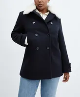 Mango Women's Faux Fur Collar Double-Breasted Coat