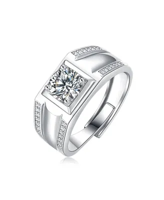 Sterling Silver White Gold Plated with 1ctw Princess Lab Created Moissanite Quad Pave Engagement Anniversary Adjustable Ring