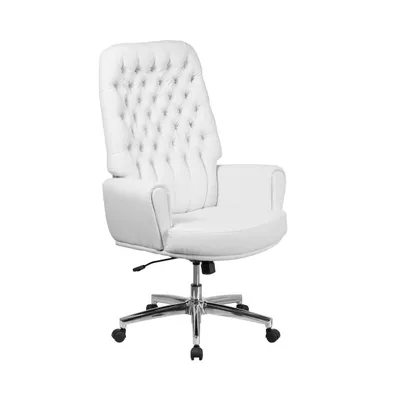 Moselle High Back Button Tufted Swivel Home Office Chair With Welt Trimmed Arms