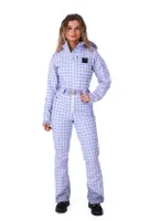 Purple Houndstooth Women's Chic Ski Suit