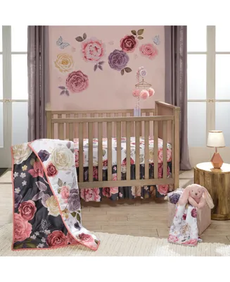 Lambs & Ivy Secret Garden Luxury Floral 3-Piece Cotton Sateen Crib Bedding Set