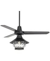 44" Plaza Dc Mid Century Modern Industrial 3 Blade Indoor Outdoor Ceiling Fan with Light Led Remote Control Matte Black Glass Damp Rated Patio Exterio