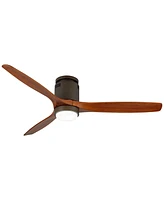 52" Windspun Modern 3 Blade Low Profile Hugger Indoor Ceiling Fan with Light Led Dimmable Remote Oil Rubbed Bronze Walnut Wood for House Bedroom Livin