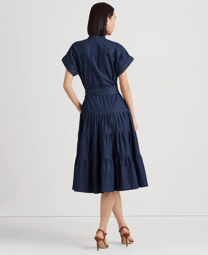 Lauren Ralph Lauren Women's Belted Denim Tiered Shirtdress