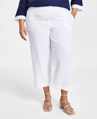 Charter Club Plus 100% Linen Cropped Pants, Created for Macy's