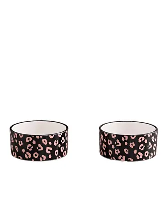 Juicy Couture Give Me Treats Pet Bowl Leopard 16 oz Ceramic Bowls, Set of 2