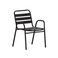 Jens Metal Dining Chair With Triple Slatted Back And Armrests For Indoor Outdoor Use