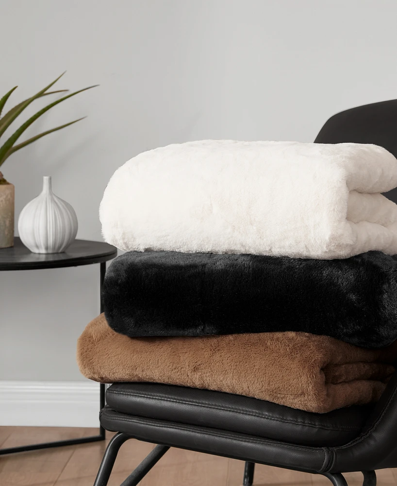 Lucky Brand Solid Mink Faux Fur Throw Blanket, 50" x 70"