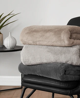 Lucky Brand Solid Mink Faux Fur Throw, 50" x 70"