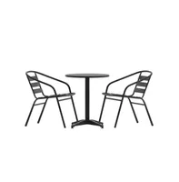 23.5'' Round Aluminum Indoor-Outdoor Table Set With Slat Back Chairs