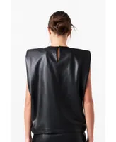 Women's Shoulder Padded Leather Top