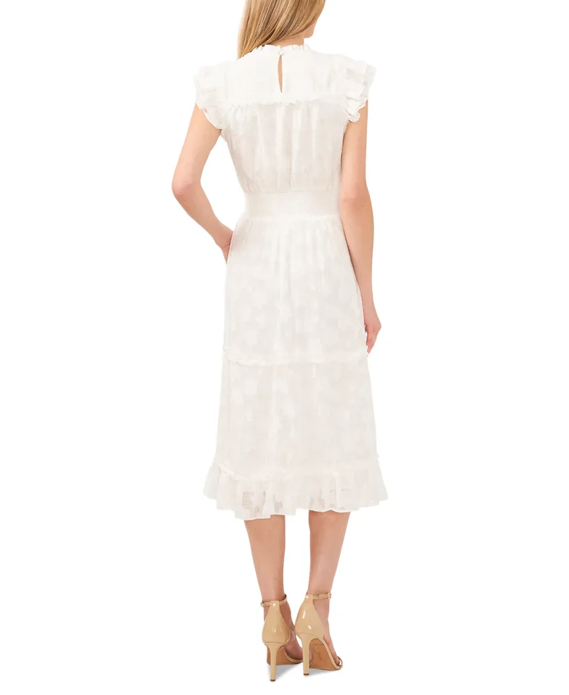 CeCe Women's Ruffled Smocked Waist Tiered Midi Dress