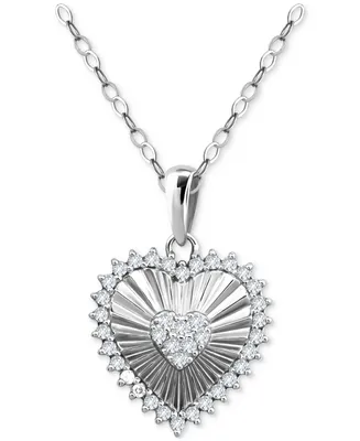 Giani Bernini Cubic Zirconia Textured Heart Pendant Necklace Sterling Silver, 16" + 2" extender, Created for Macy's