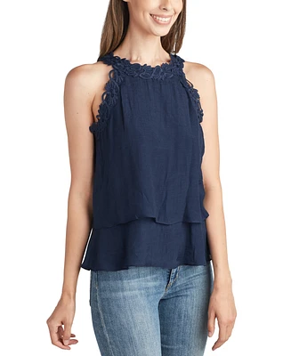 Bcx Juniors' Crochet-Trim Layered-Hem Top