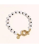 Joey Baby 18K Gold Plated Freshwater Pearl with Black Japanese Beads - Victoria Bracelet 8" For Women and Girls