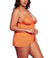 Hauty Plus Laced Flyaway Babydoll and Panty 2 Pc Lingerie Set