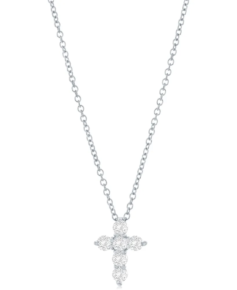 Diamond Cross Pendant Necklace (1/3 ct. t.w.) in 14k White Gold, 16" + 2" Extender