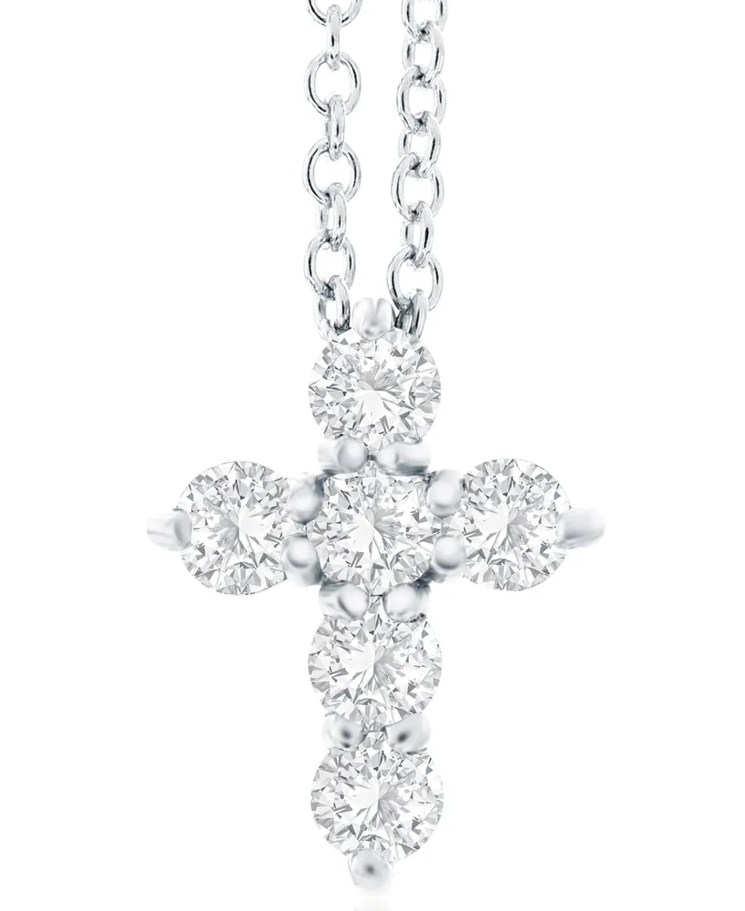 Diamond Cross Pendant Necklace (1 ct. t.w.) in 14k White Gold, 16" + 2" Extender