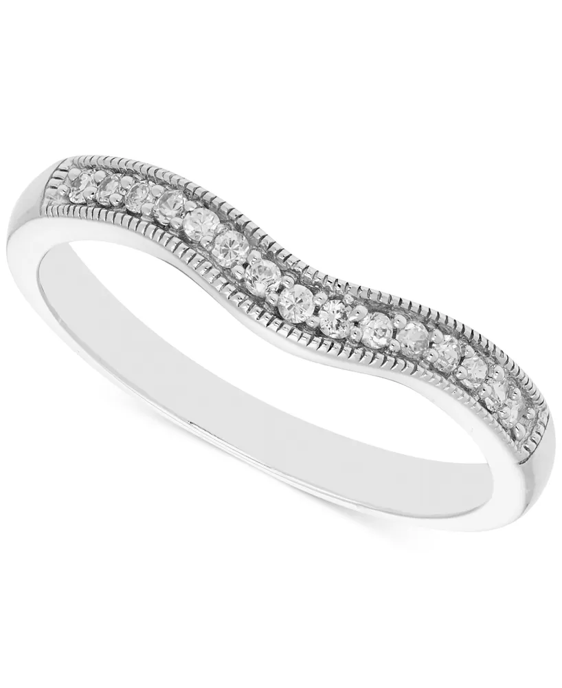 Diamond Bead Edge Contour Band (1/10 ct. t.w.) in 14k White Gold