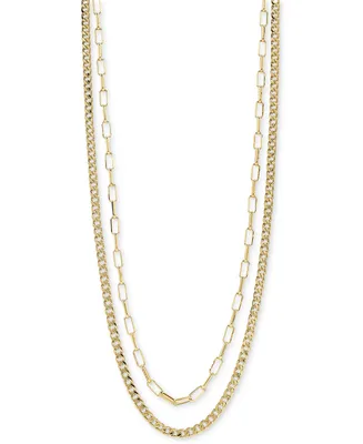 Polished Paperclip & Curb Link Chain 18" Layered Necklace in 10k Gold