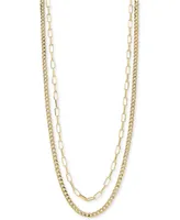 Polished Paperclip & Curb Link Chain 18" Layered Necklace in 10k Gold