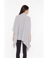 J Cashmere Women's 100% Pure Cashmere Turtle-Neck Asymmetric Poncho Sweater