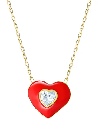 Giani Bernini Cubic Zirconia & Red Enamel Heart Pendant Necklace in 18k Gold-Plated Sterling Silver, 16-1/2" + 1-1/2" extender, Created for Macy's