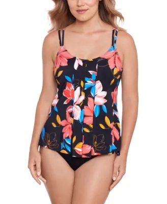 Swim Solutions Womens Printed Pleat Front Tankini Mid Rise Bikini Bottoms