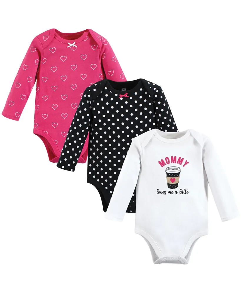 Hudson Baby Girls Cotton Long-Sleeve Bodysuits, Mommy Latte, 3-Pack